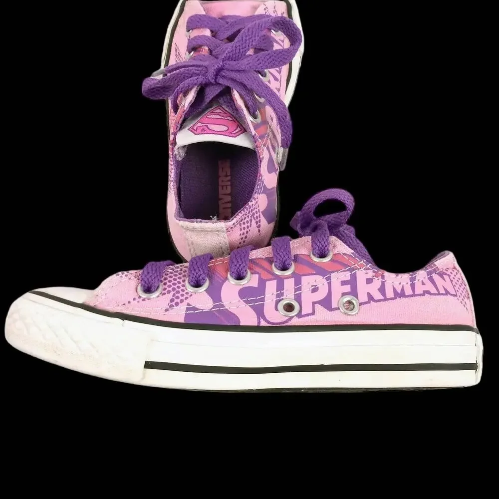 Converse Superman All Star Low Top Shoes Youths 11 Pink Purple DC Comics 336635F